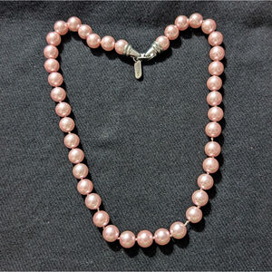 Vintage Kissaka Silver Tone Pink Faux Pearl Beaded Statement Necklace